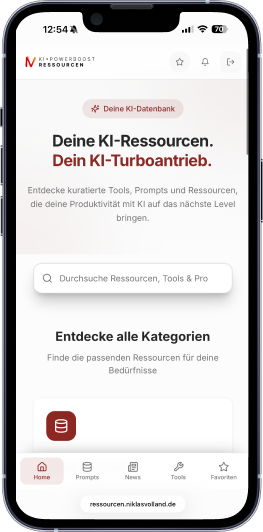 Mobile Ressourcen-Plattform mit Prompts, Tools und Bookmarks